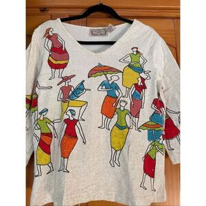 Vintage Life Style Petite Boho Artsy Cotton Top Shirt SZ PM